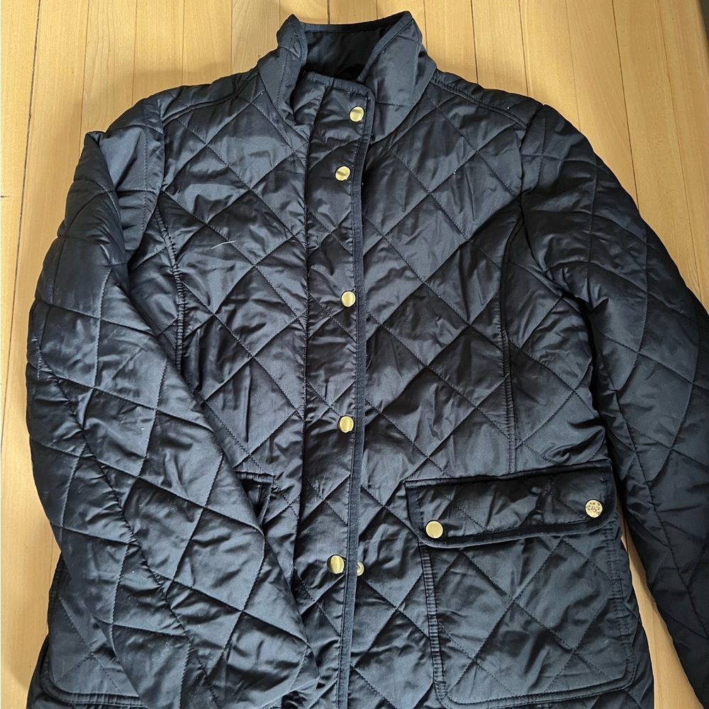 J. Crew Black Quilted Jacket with Gold Accents